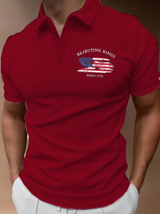 Men'S Rejecting Kings Since 1776 Print Casual Polo Shirt
