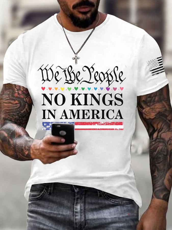 Men's Gay Rainbow Love FDT We The People No King In America Printed Casual T-shirt