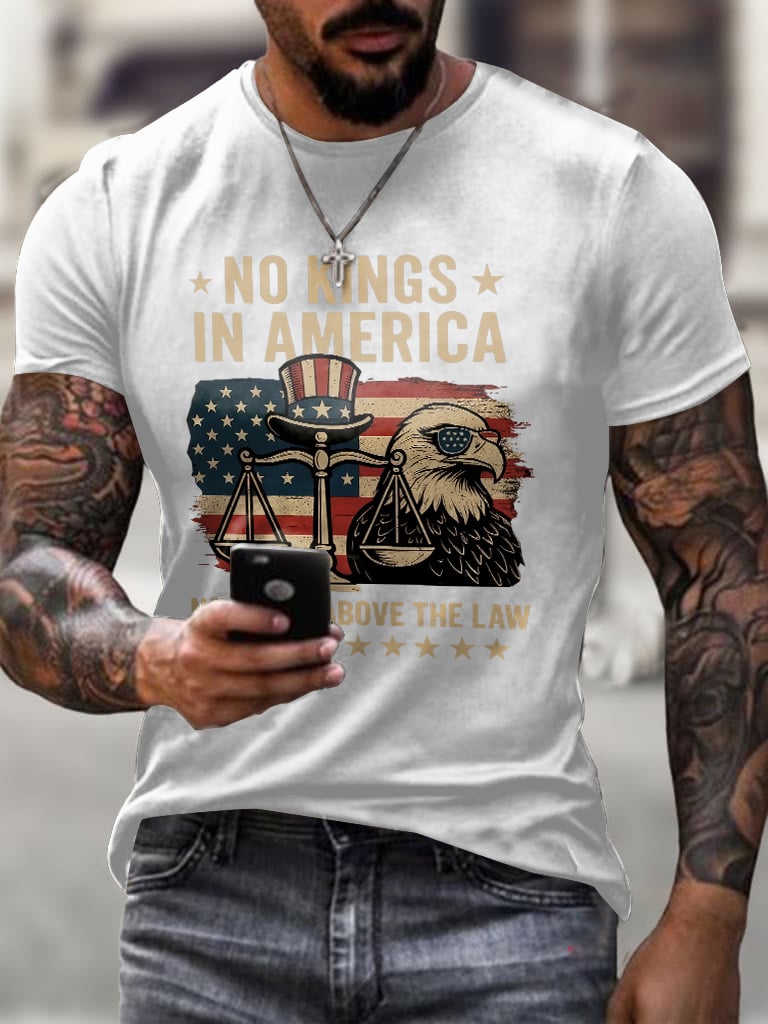 Men's Retro No Kings In America No One Is Above The Law Print T-Shirt