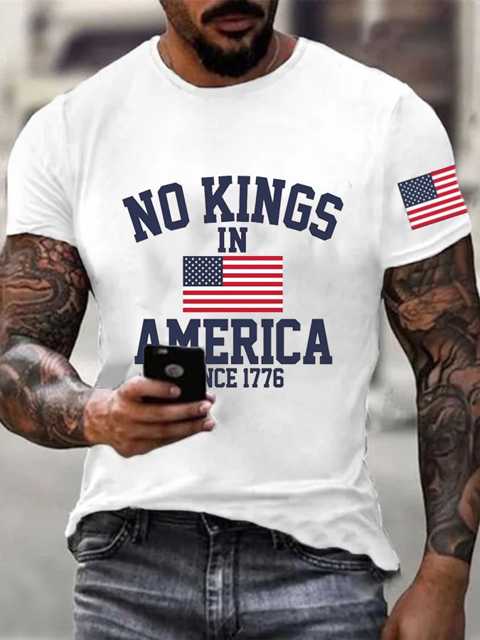 Men's  No King in America Print Casual  T-Shirt