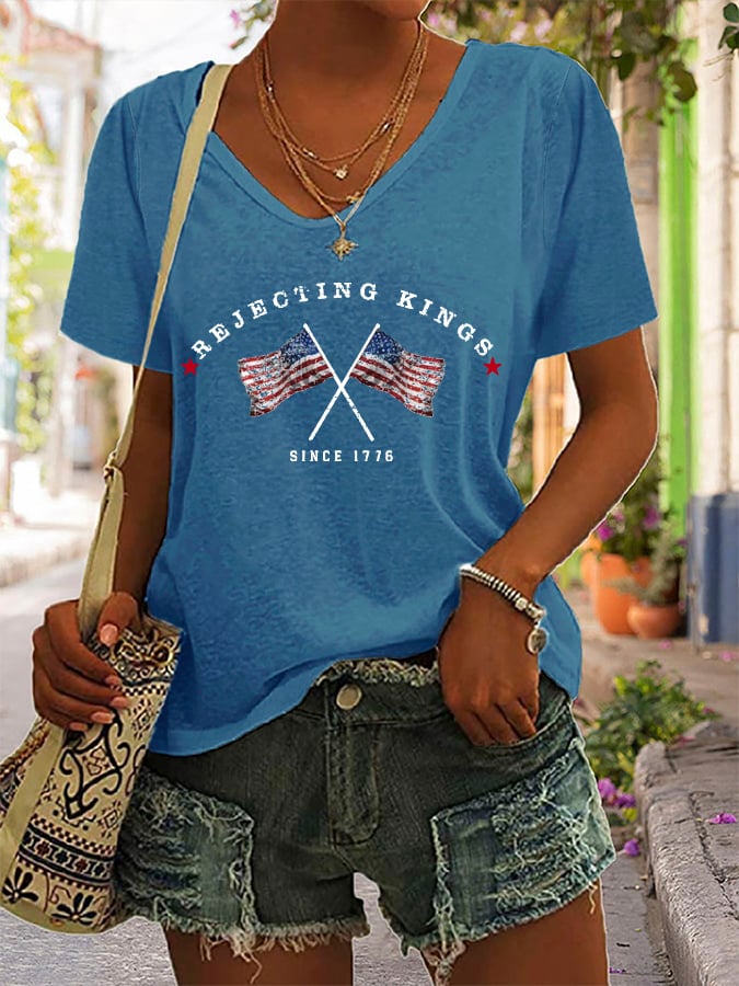 Women's “Rejecting Kings Since 1776” Print Casual T-Shirt