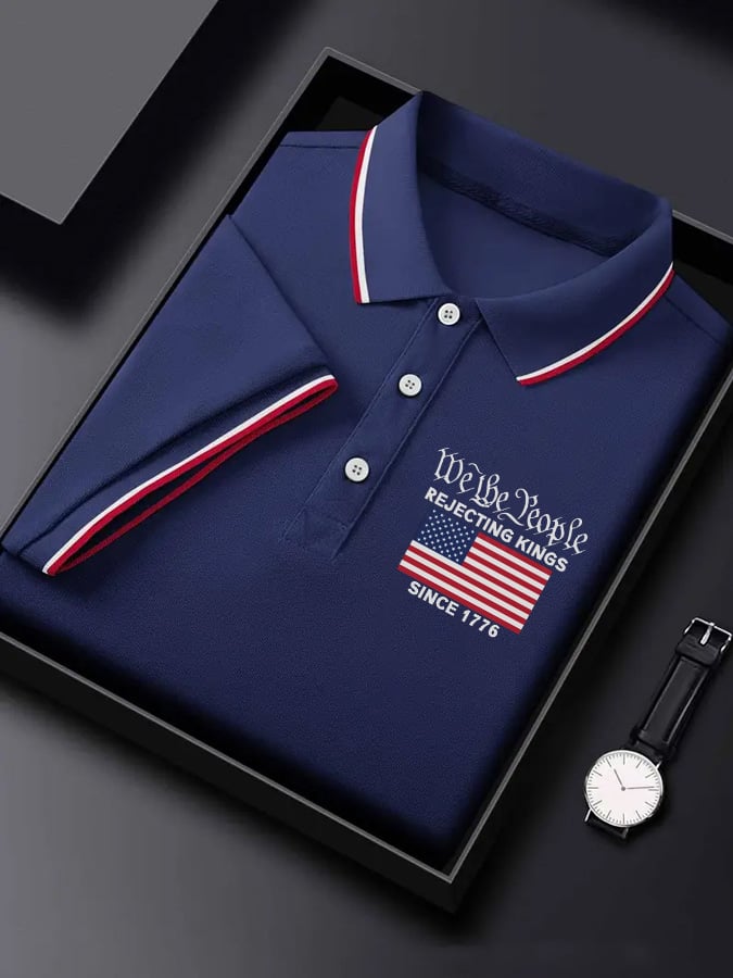 Men'S Rejecting Kings Since 1776 Print Casual Polo Shirt