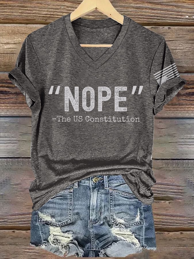 V-Neck Retro “NOPE” -The US Constitution Print T-Shirt