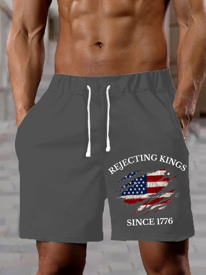 Men's “Rejection of the King since 1776” Printed Casual Shorts