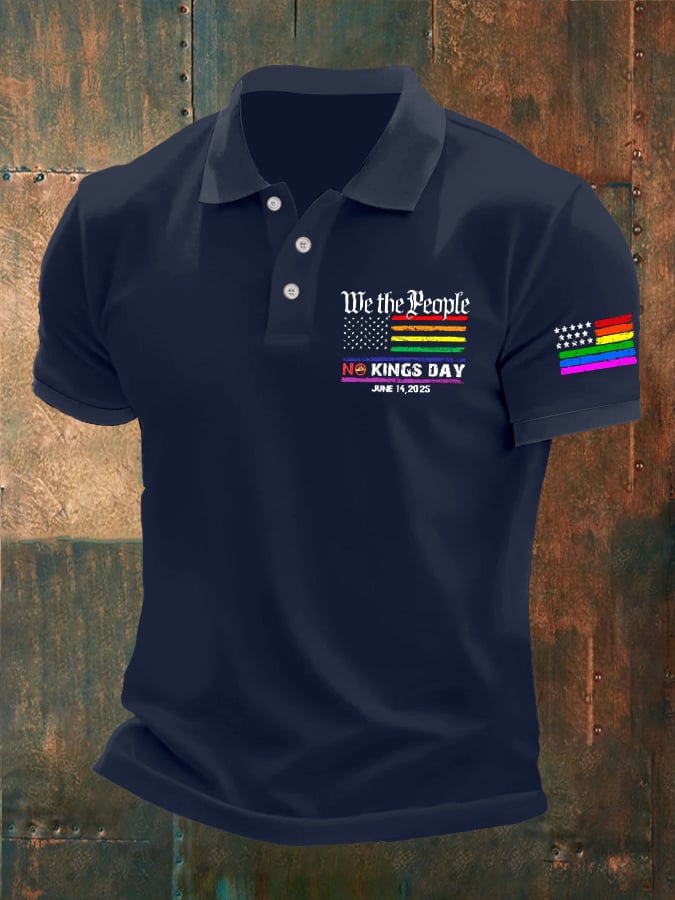 Man's Vintage We The People No Kings Day June 14, 2025 Printed Polo Shirt
