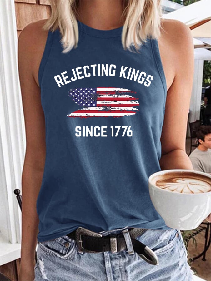 Women's Rejecting Kings Since 1776 Print Crew Neck Tank Top
