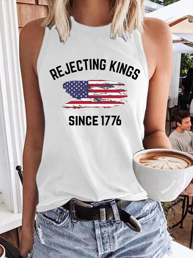 Women's Rejecting Kings Since 1776 Print Crew Neck Tank Top