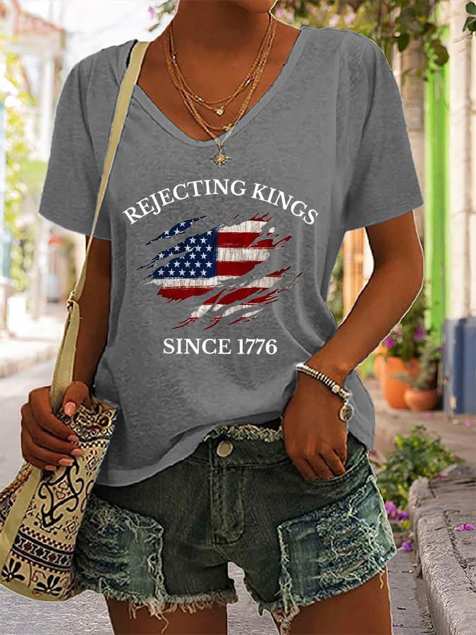 Women's “Rejecting Kings Since 1776” Print Casual T-Shirt