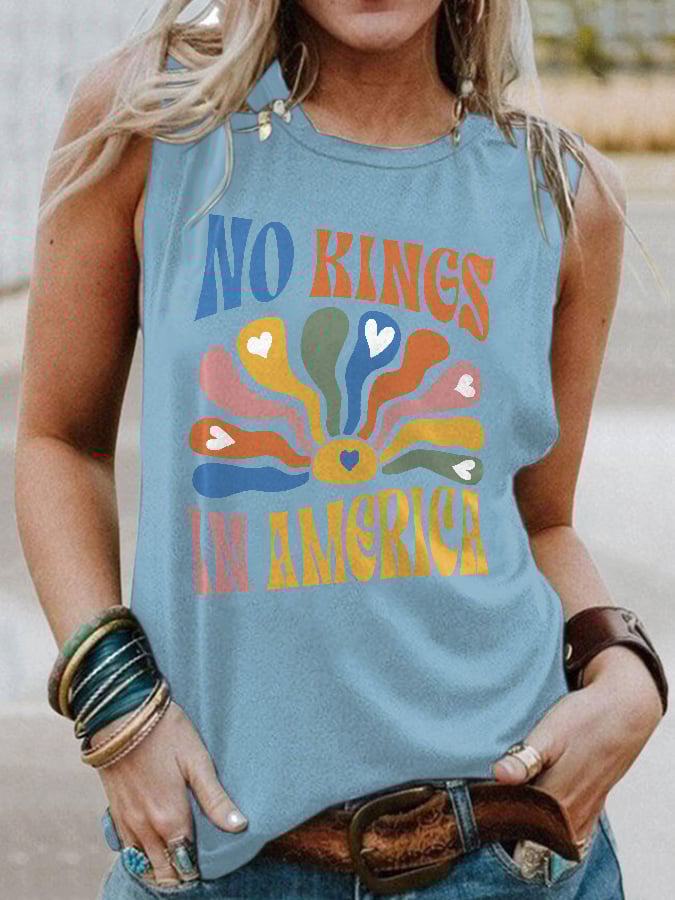 Retro No Kings In America Print Tank Top