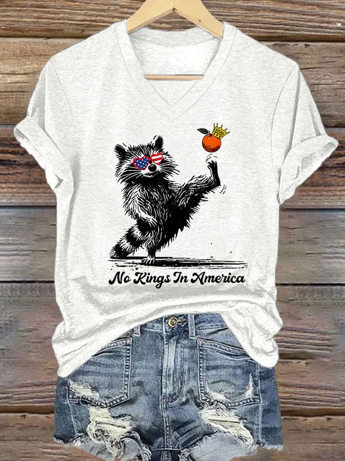 Women's Independence Day FDT NO KINGS IN AMERICA Printed Casual T-Shirt