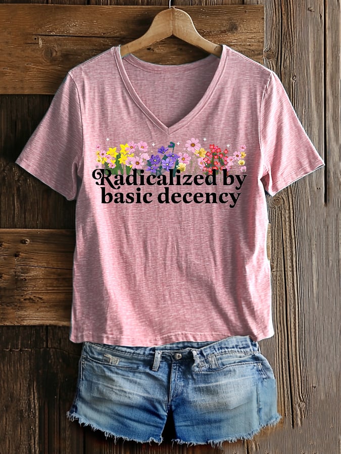 Women's Fashion Casual Radicalized By Basic Decency Printed Fdt Short-Sleeved T-Shirt