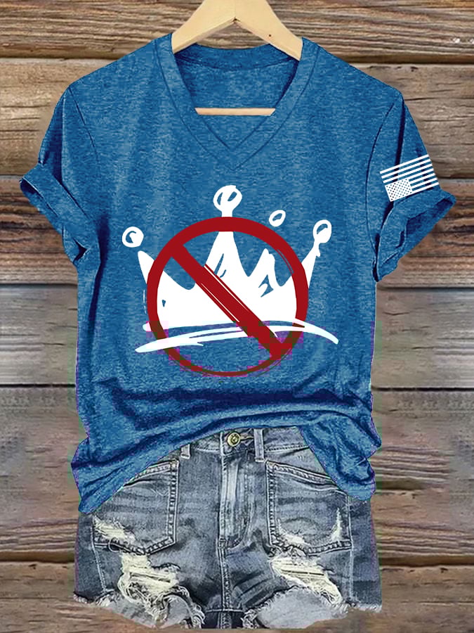 Women's No Kings Print V Neck T-shirt
