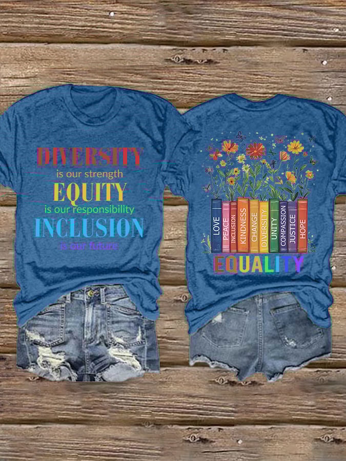 Retro Diversity Is Our Strength Equity Is Our Responsibility Inclusion Is Our Future Equality Love Peace Inclusion Kindness Change Diversity Unity Compassion Justice Hope Print T-Shirt