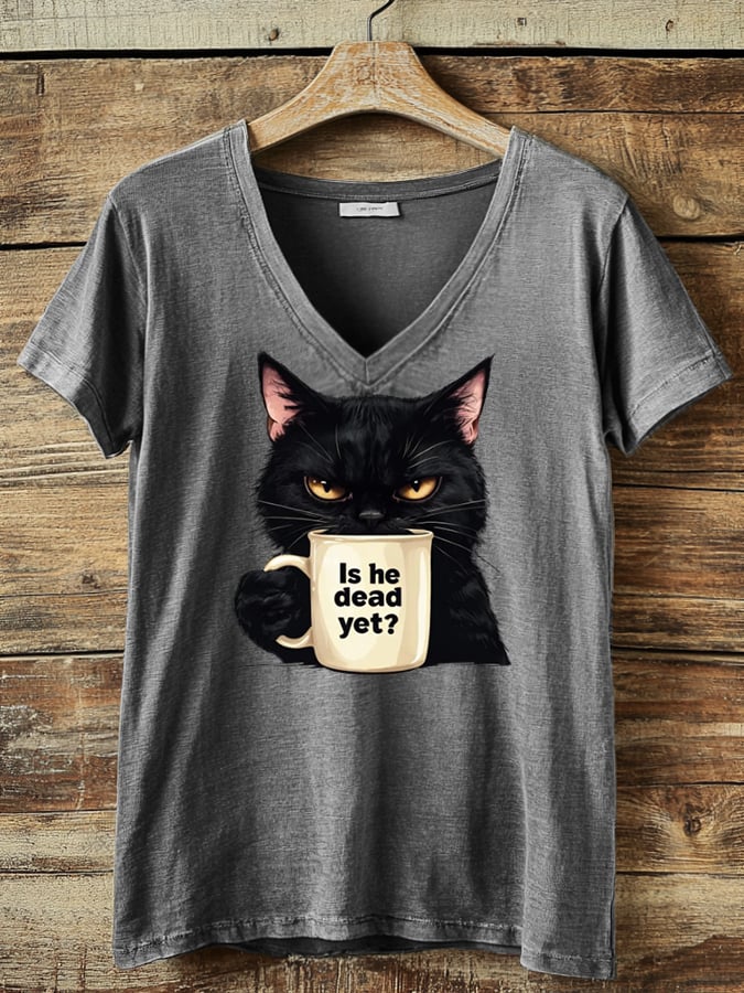 Women's Black Cat Print T-Shirt