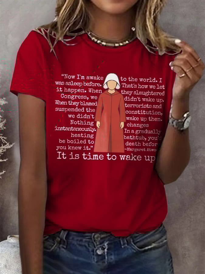 Retro It Is Time To Wake Up Print T-Shirt