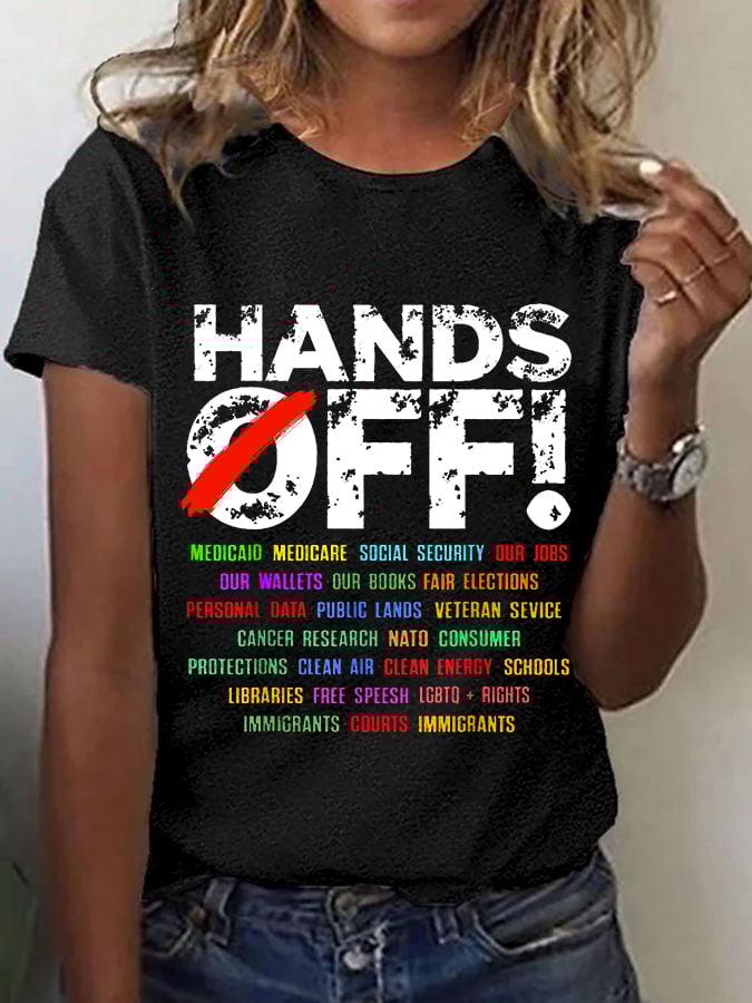 Women's Hands Off Protest Print Casual T-Shirt