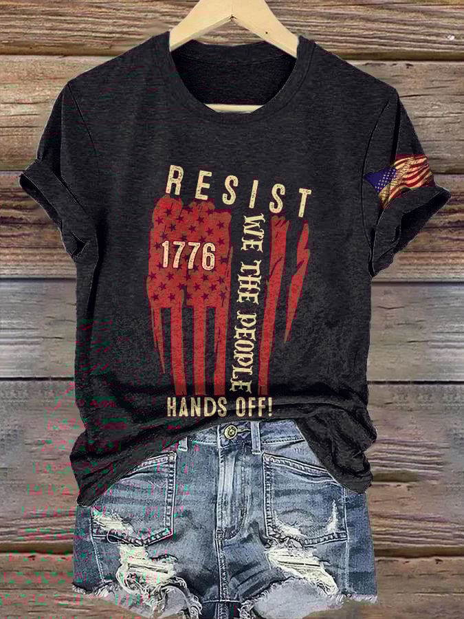 Retro Resist We The People 1776 Hands Off! Print T-Shirt