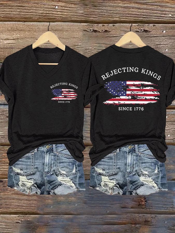 Women's “ Rejecting Kings Since 1776” V-neck T-shirt