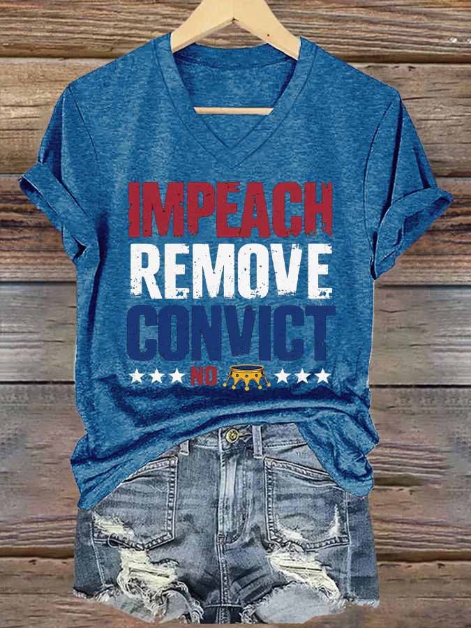 Women's Retro Impeach Remove Convict No King Print T-Shirt