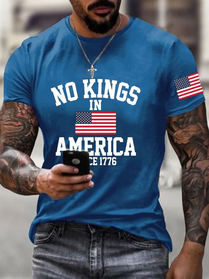 Men's  No King in America Print Casual  T-Shirt
