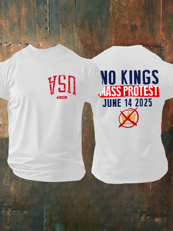 Retro Man's Upside Down USA No Kings Mass Protest June 14 2025 Print T-Shirt