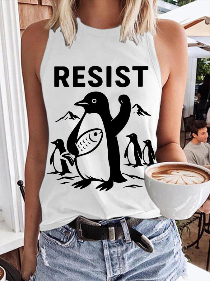 Women's Penguins Resist Print Tank Top