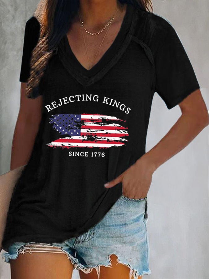Women's Rejecting Kings Since 1776 Printed Casual T-Shirt