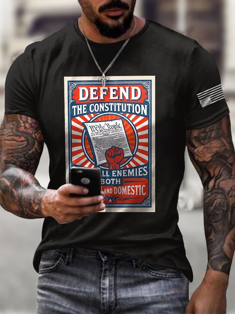Retro Defend The Constitution From All Enemies Both Foreign And Domestic Print T-Shirt