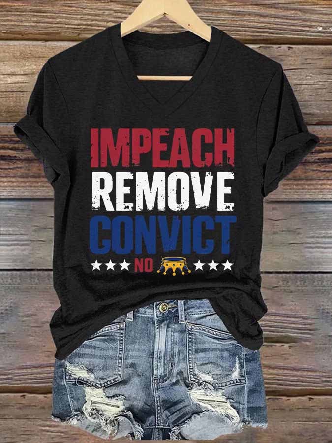 Women's Retro Impeach Remove Convict No King Print T-Shirt