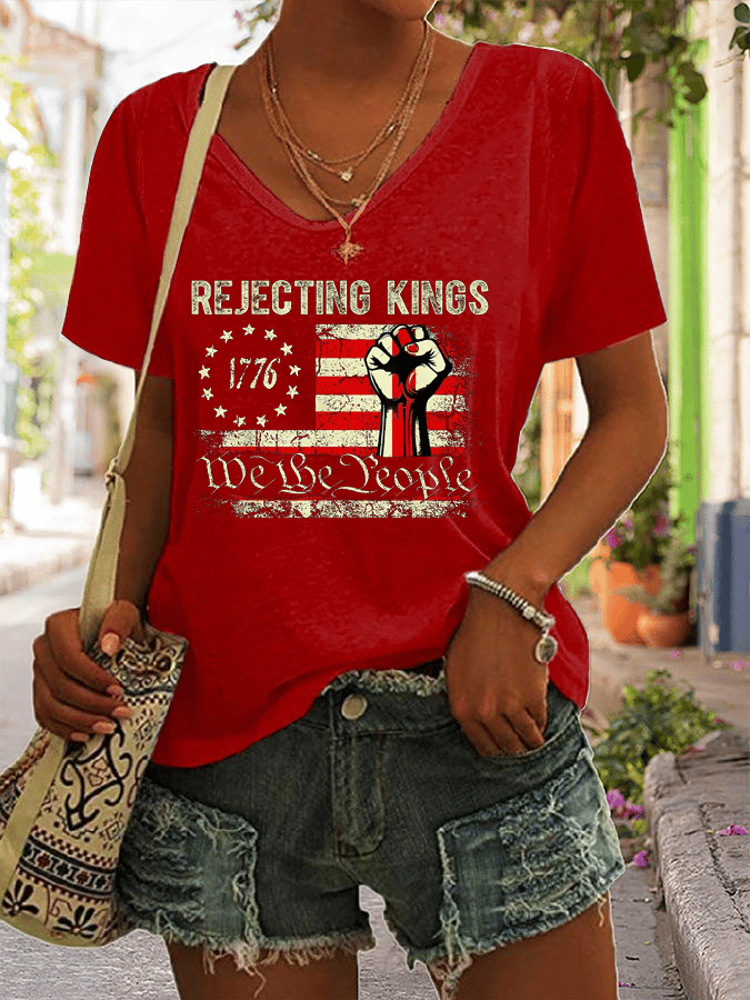 Women's Rejecting Kings Printed V-Neck T-Shirt