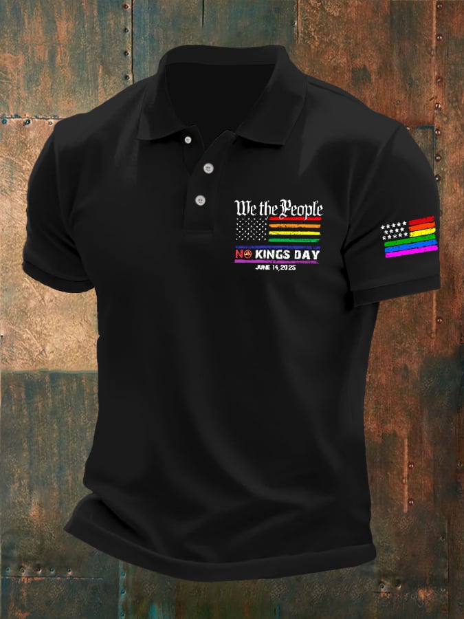 Man's Vintage We The People No Kings Day June 14, 2025 Printed Polo Shirt