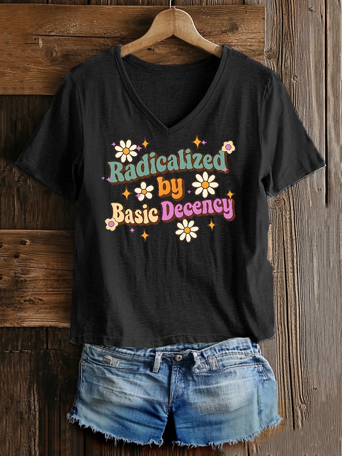 Women's Fashion Casual Radicalized By Basic Decency Printed Fdt Short-Sleeved T-Shirt
