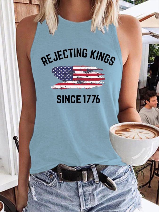 Women's Rejecting Kings Since 1776 Print Crew Neck Tank Top