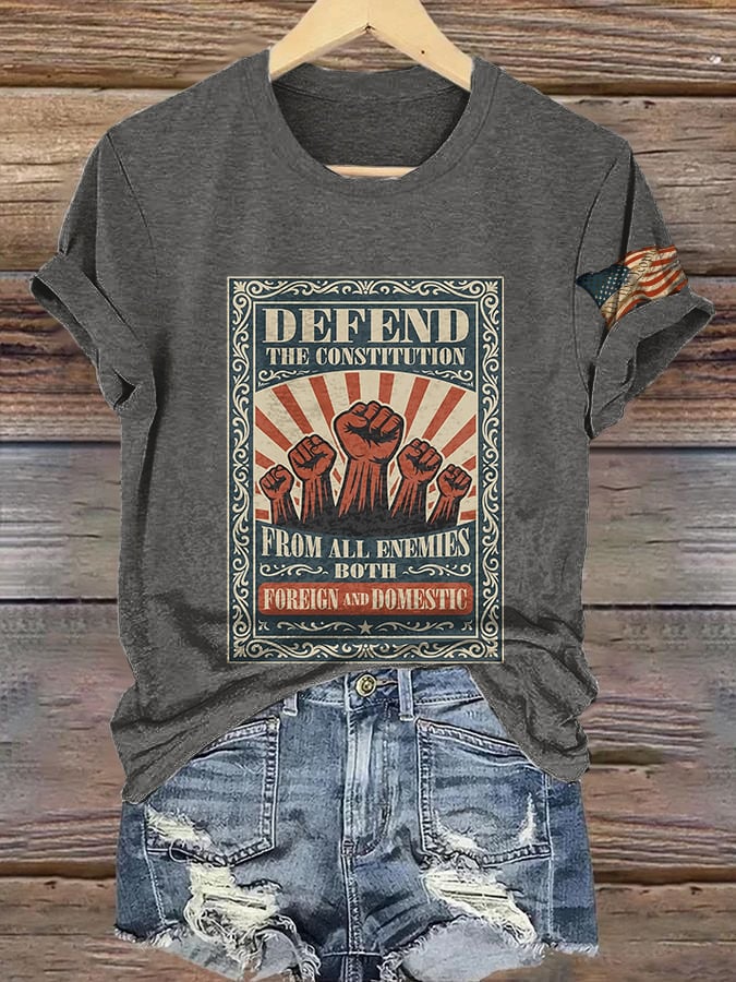 Retro Defend The Constitution From All Enemies Both Foreign And Domestic We The People Print T-Shirt