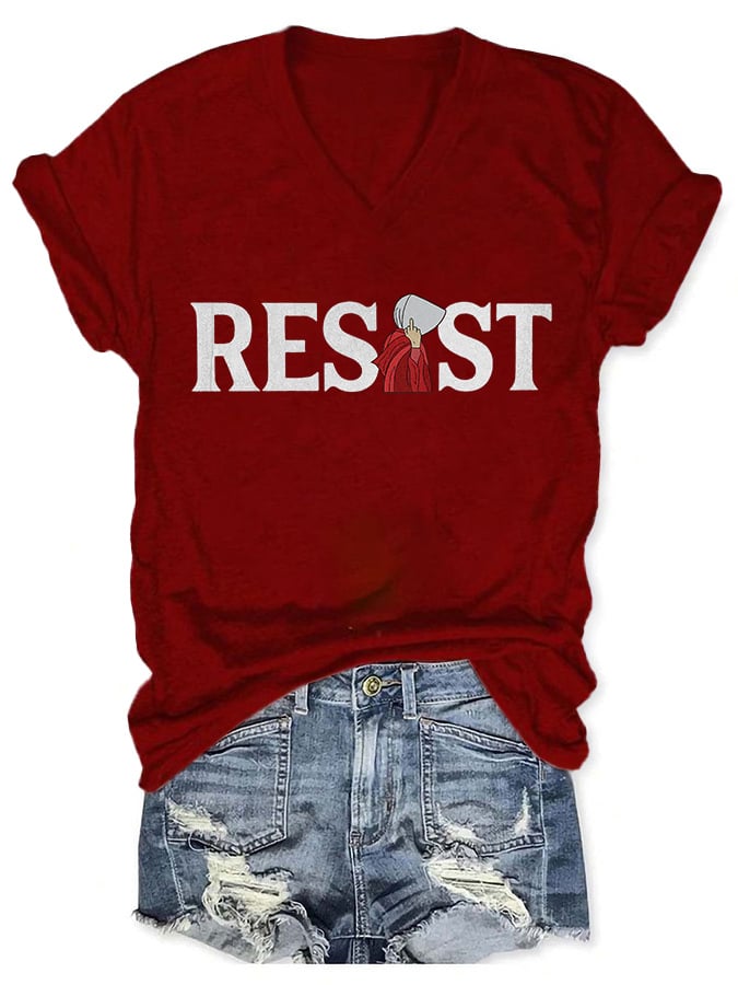 V-Neck Retro Resist Feminist Female Empowerment Women's Rights Pro Choice Print T-Shirt