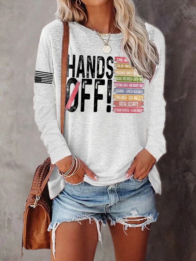 Women's Retro Hands Off Protest Print T-Shirt