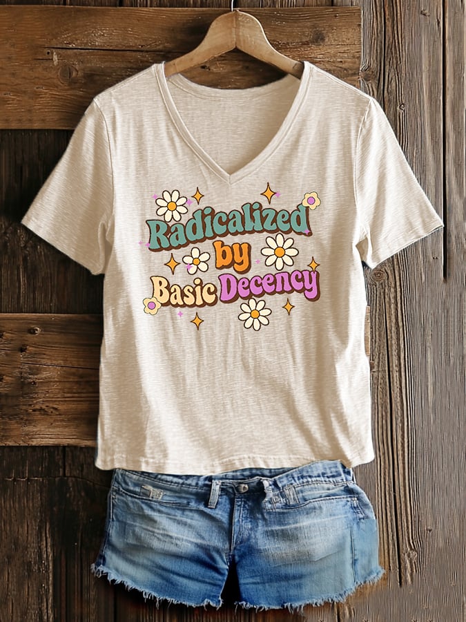 Women's Fashion Casual Radicalized By Basic Decency Printed Fdt Short-Sleeved T-Shirt