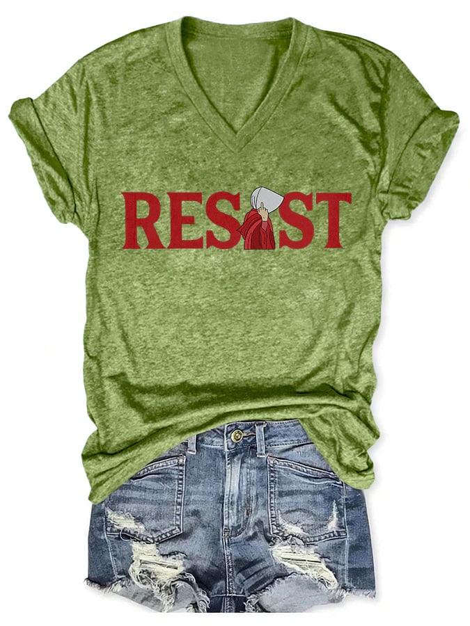 V-Neck Retro Resist Feminist Female Empowerment Women's Rights Pro Choice Print T-Shirt