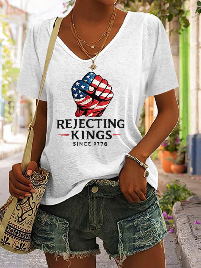 Women's “Rejecting Kings Since 1776” Print Casual T-Shirt