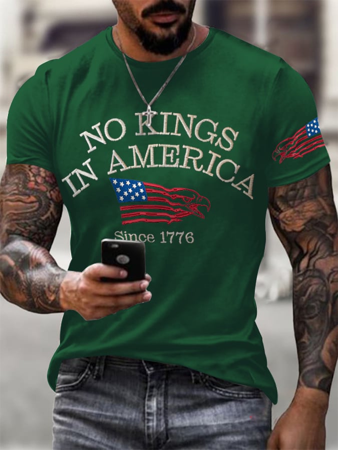 Men's Retro No Kings In America Since 1776 Print T-Shirt