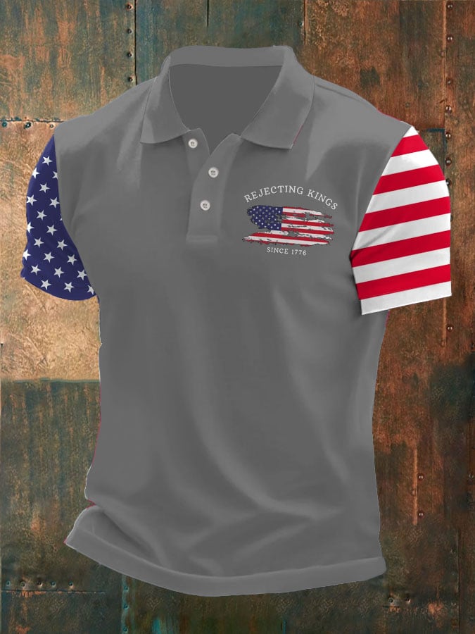 Men'S Rejecting Kings Since 1776 Print Casual Polo Shirt