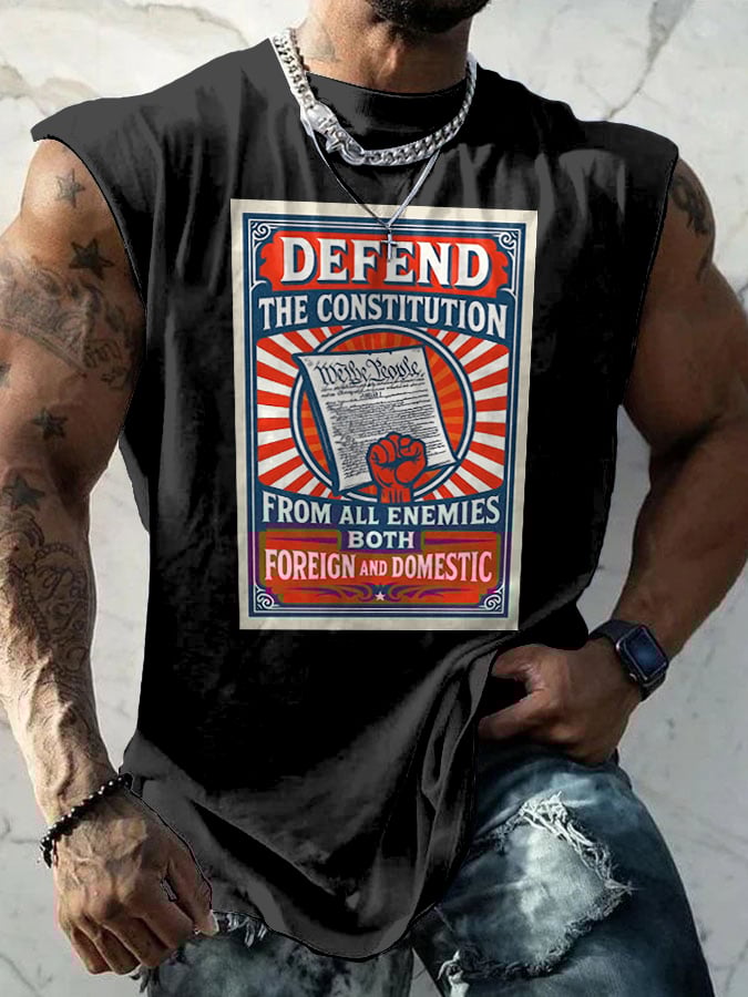 Retro Defend The Constitution From All Enemies Both Foreign And Domestic Print Tops Tank