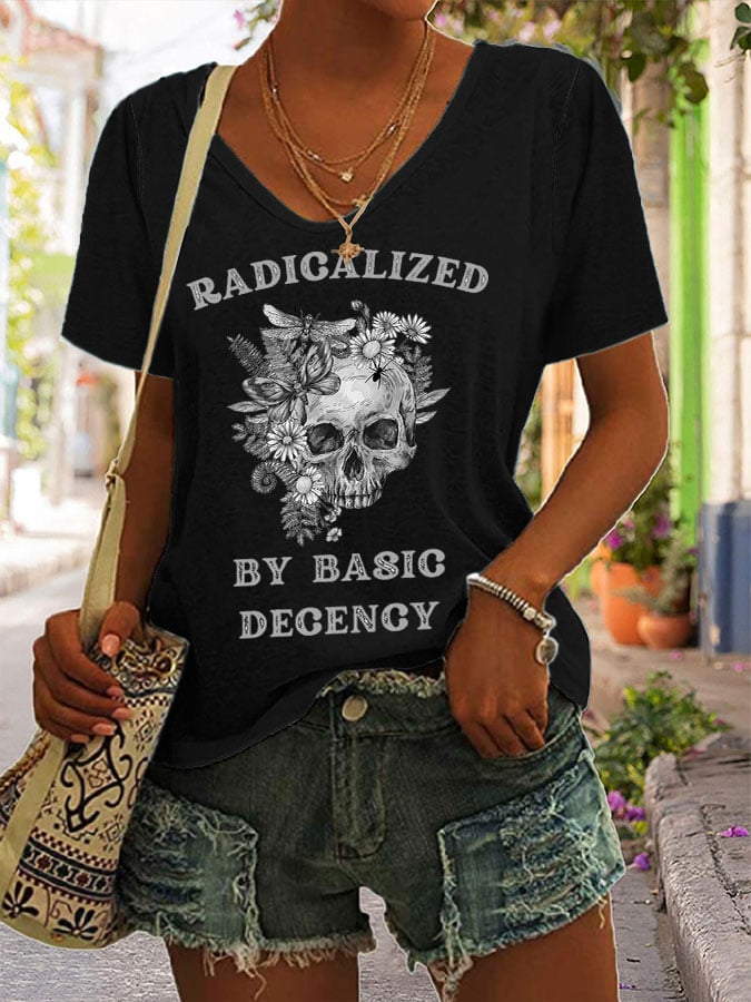 Women's Fashionable And Casual Radicalized By Basic Decency Printed T-Shirt