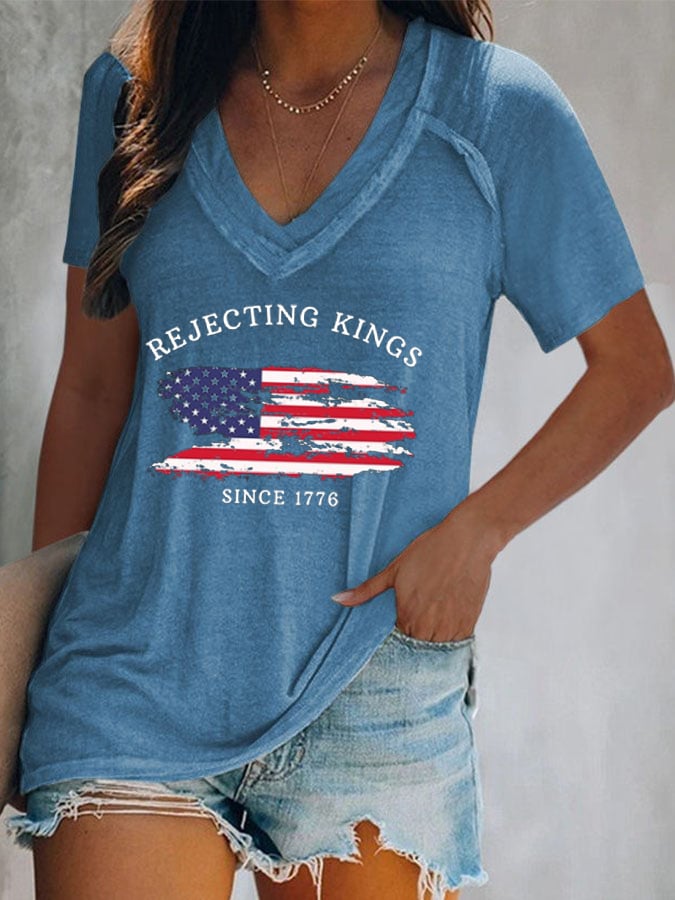 Women's Rejecting Kings Since 1776 Printed Casual T-Shirt