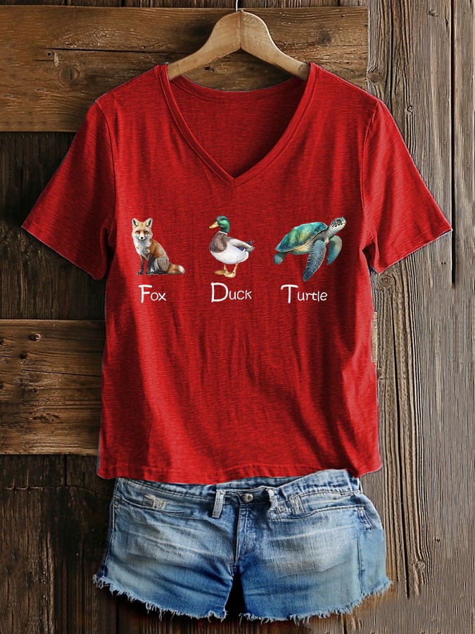 Women's Casual Fashion Animal Fdt Print T-Shirt