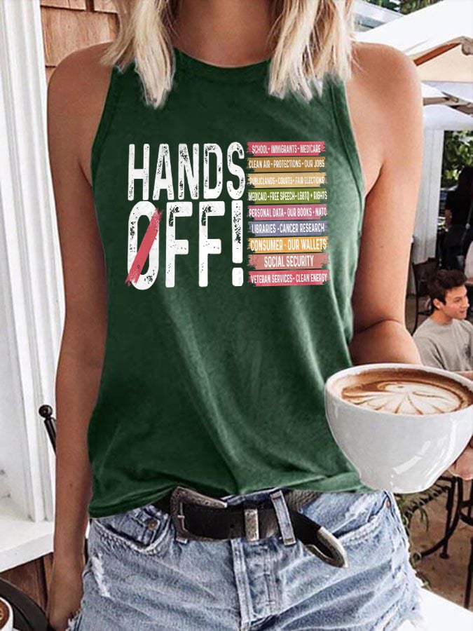 Women's Retro Hands Off Protest Print Tank Top