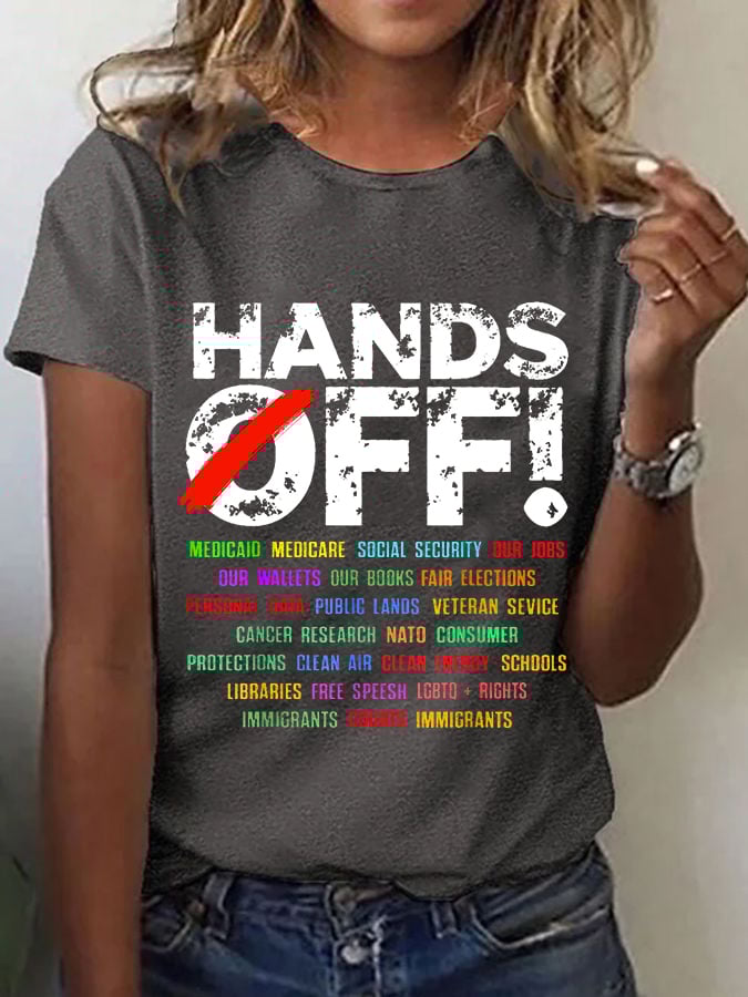 Women's Hands Off Protest Print Casual T-Shirt