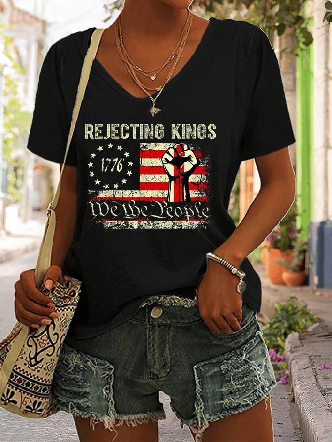 Women's Rejecting Kings Printed V-Neck T-Shirt