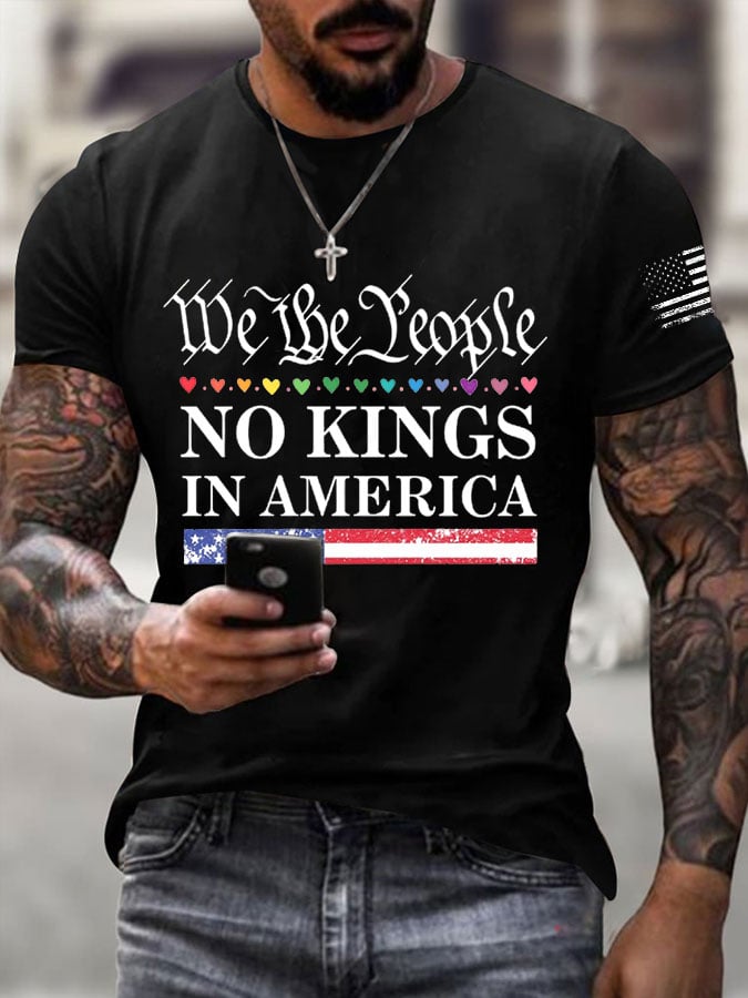 Men's Gay Rainbow Love FDT We The People No King In America Printed Casual T-shirt