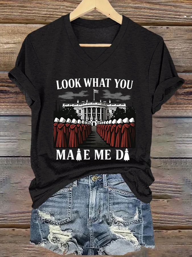 V-Neck Retro Look What You Made Me Do Print T-Shirt